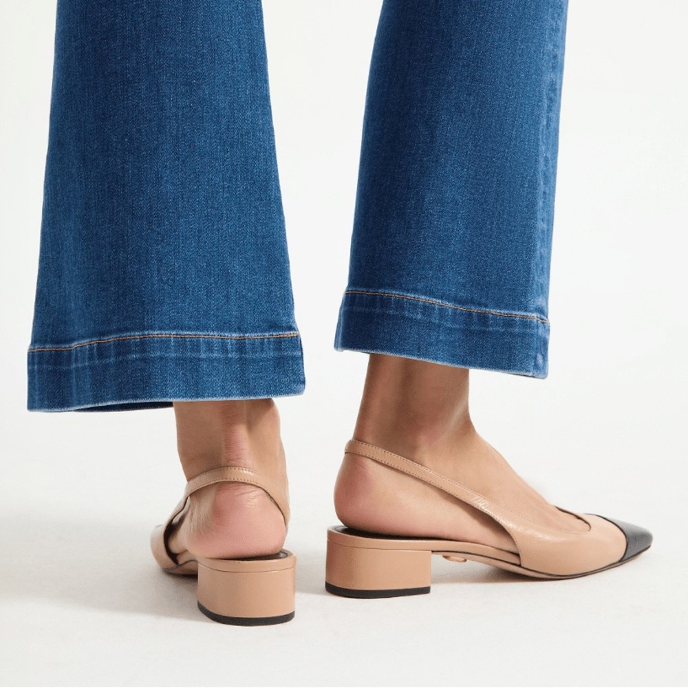 Veronica Beard Tan and Black Pointed-Toe Slingback Flats - Picture 6 of 15